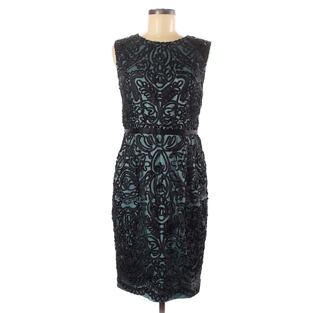 Teal dress with black lace overlay size 6 petite